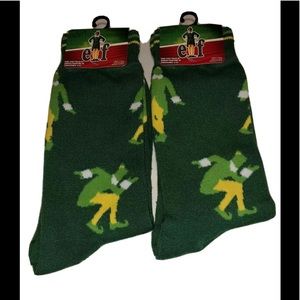 Elf Movie Crew Socks 2 Pair Men 6-12 Green Yellow White Buddy Xmas Will Ferrell
